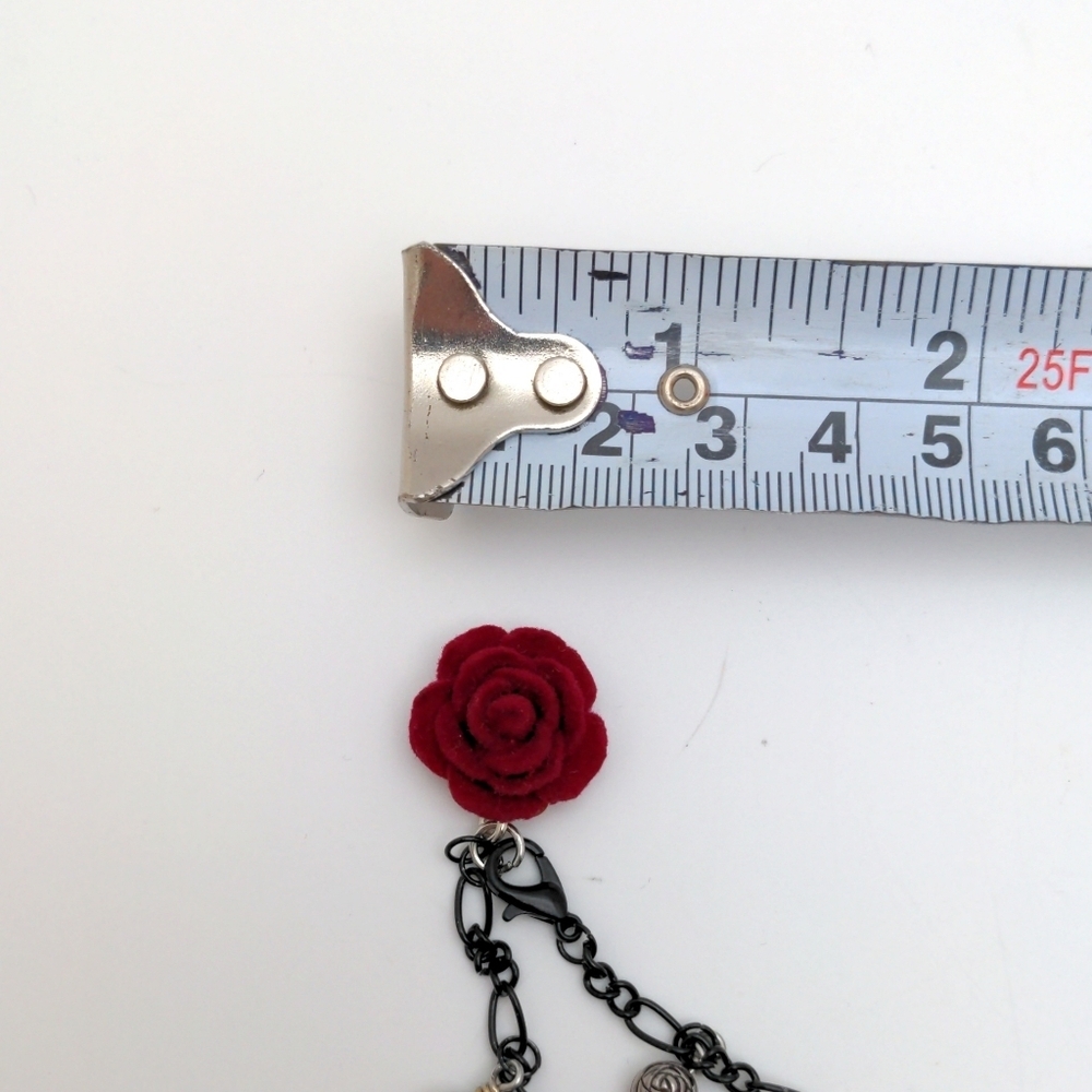 381MIDALANE Black Chain Choker with Garnet and Rose Accents - Picture 15 of 16